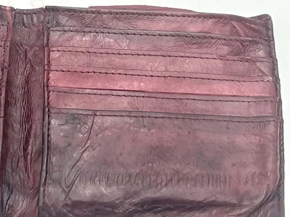 Vintage Genuine Eel Skin Leather Burgundy Bi-Fold Wallet preowned w/flaws